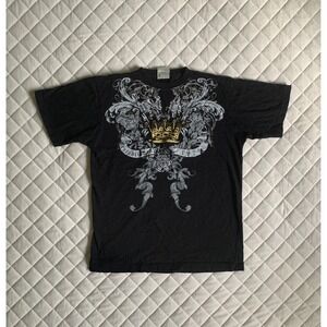 Y2K VTG Avirex Black Tee with Silver & Gold Crown Accent Sz M Streetwear Classic